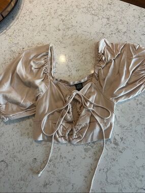 wild fable Cream Tie-Front Puff Sleeve Crop Top